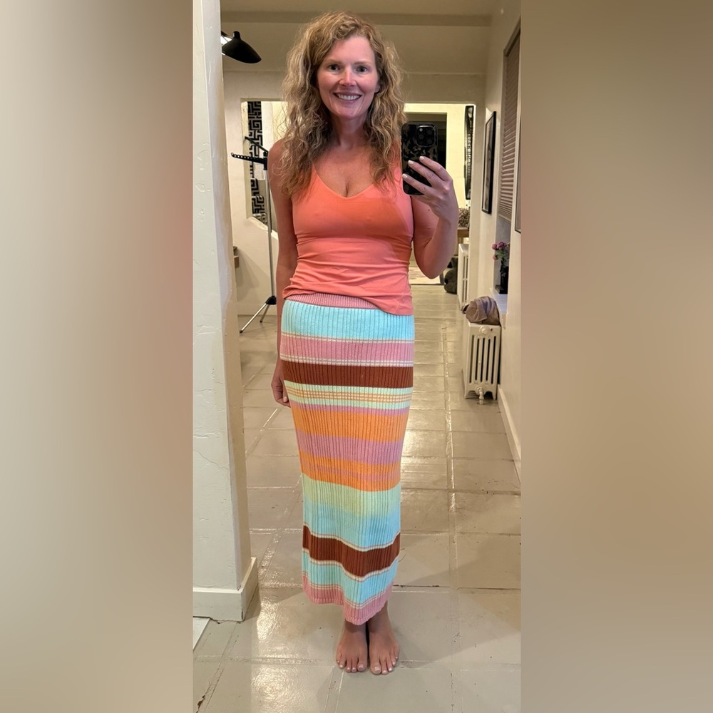 Freshman 1996 Ribbed Knit Midi Skirt Pastel Stripe Barbiecore Size M